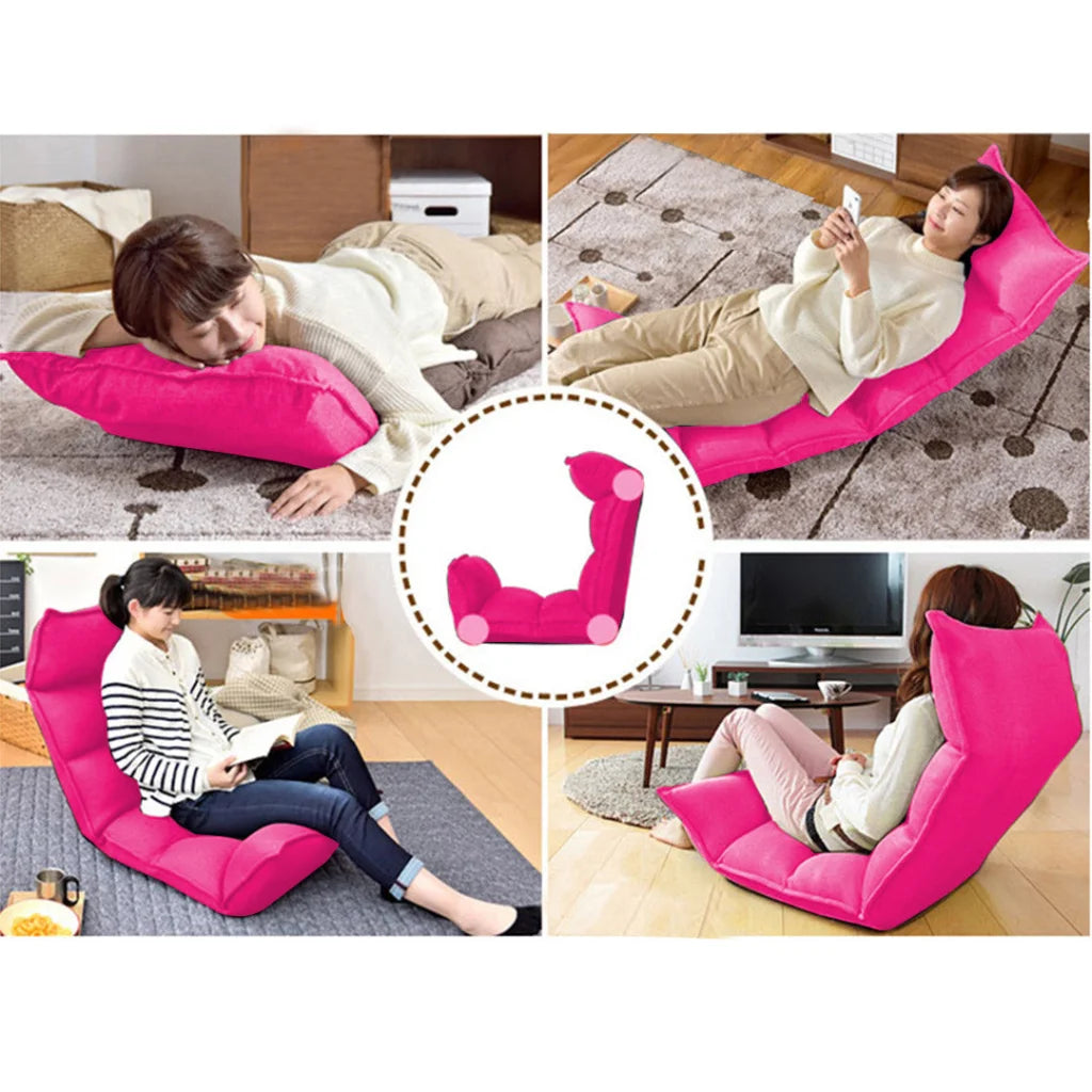 Tatami Floor Sofa Bed Set of 2 Premium Foldable Meditation Lounge Chair Recliner Lazy Couch - Pink