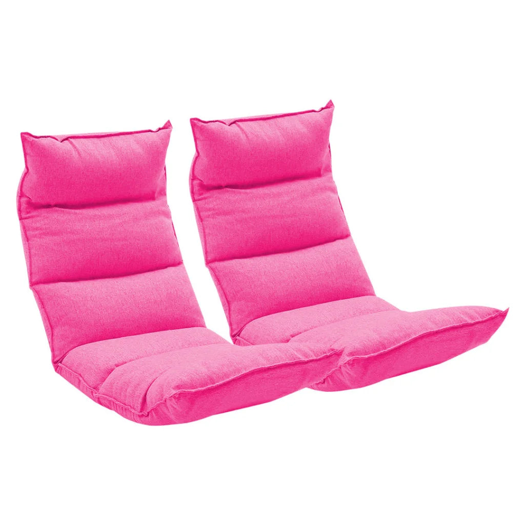 Tatami Floor Sofa Bed Set of 2 Premium Foldable Meditation Lounge Chair Recliner Lazy Couch - Pink