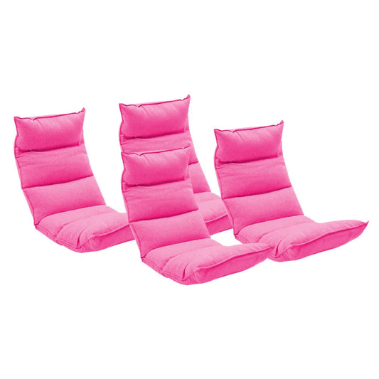 Tatami Floor Sofa Bed Set of 4 Premium Foldable Meditation Lounge Chair Recliner Lazy Couch - Pink