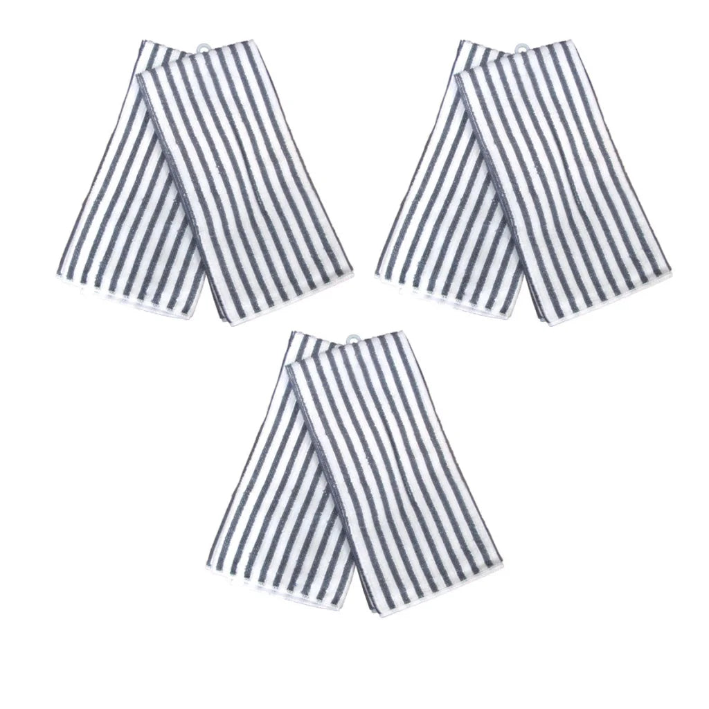 Tea Towels Microfibre Striped Charcoal Set of 6 - Home &