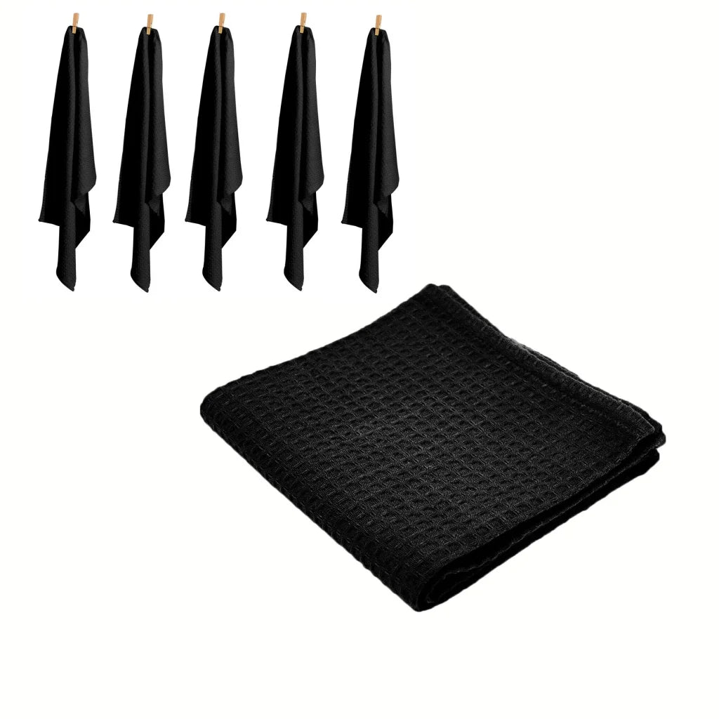 Tea Towels Rans Set of 6 Cotton Waffle 50x70cm - Black