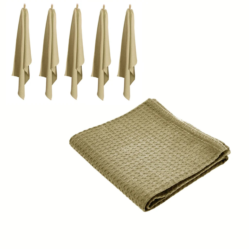 Tea Towels Rans Set of 6 Cotton Waffle 50x70cm - Latte