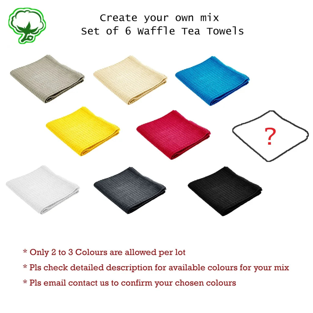Tea Towels Rans Set of 6 Cotton Waffle 50x70cm - Mix