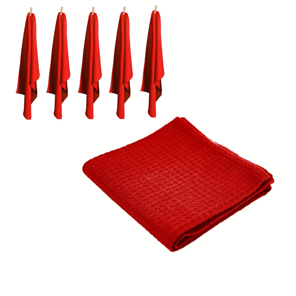 Tea Towels Rans Set of 6 Cotton Waffle 50x70cm - Red - Home