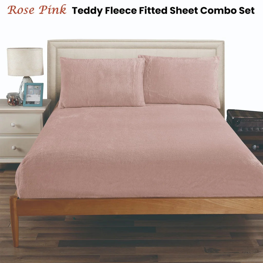 Teddy Fleece Fitted Sheet Combo Set Ramesses - Rose Pink
