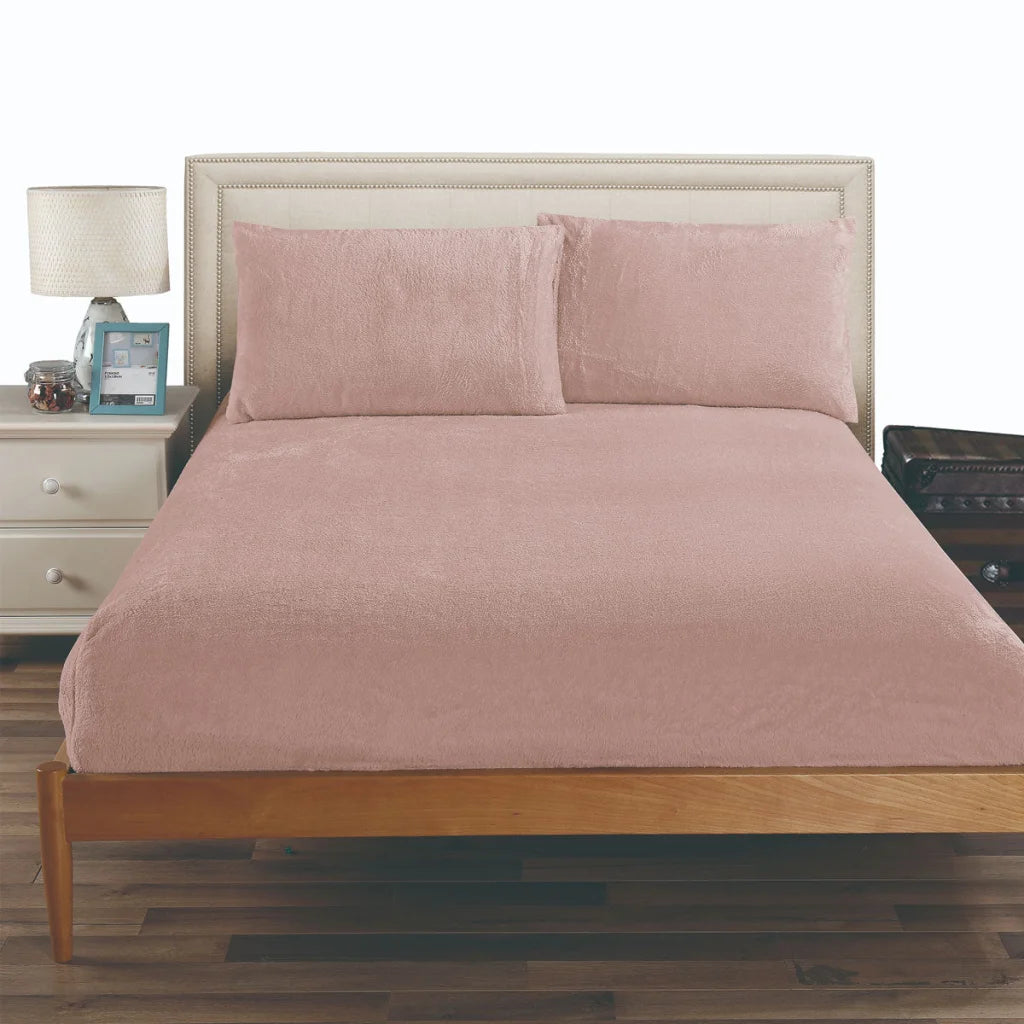 Teddy Fleece Fitted Sheet Combo Set Ramesses - Rose Pink