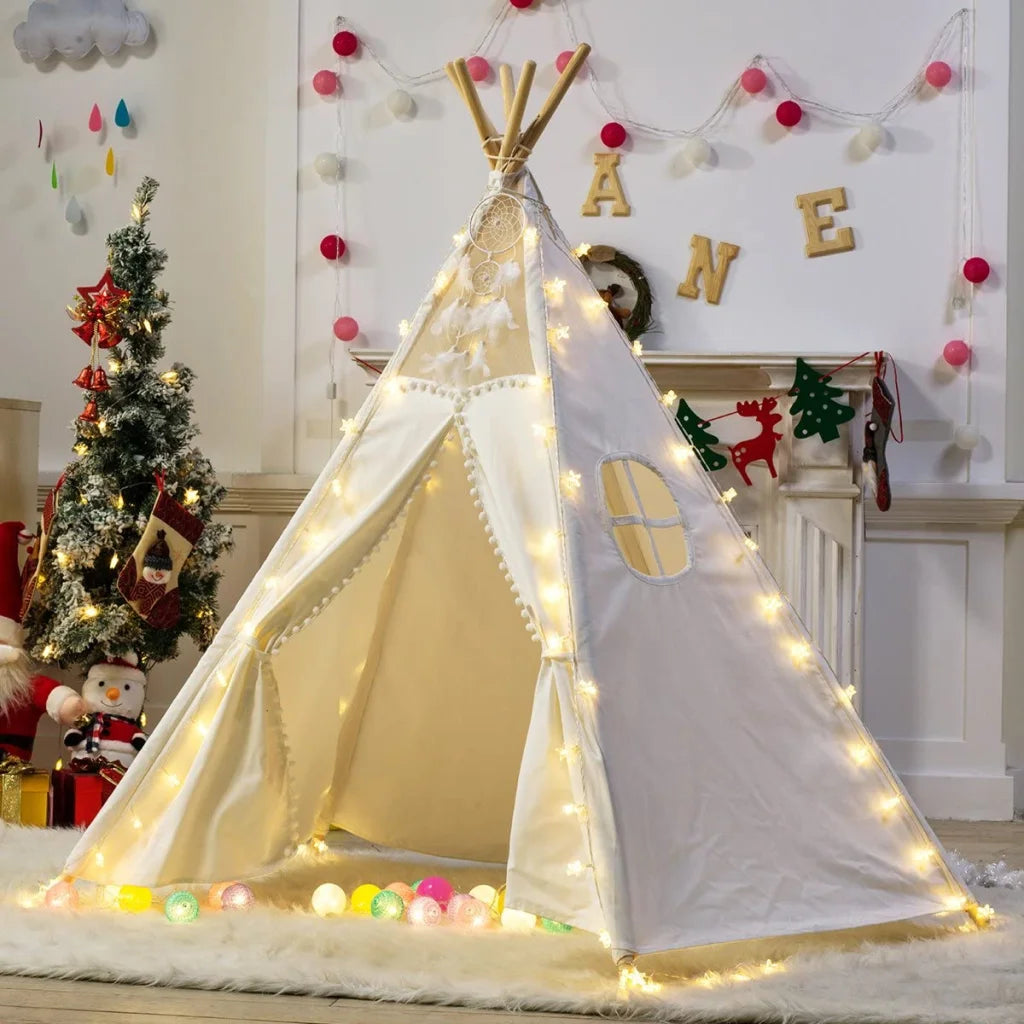 Teepee Tent 5-Poles Giant Kids Play Tent - Natural Canvas