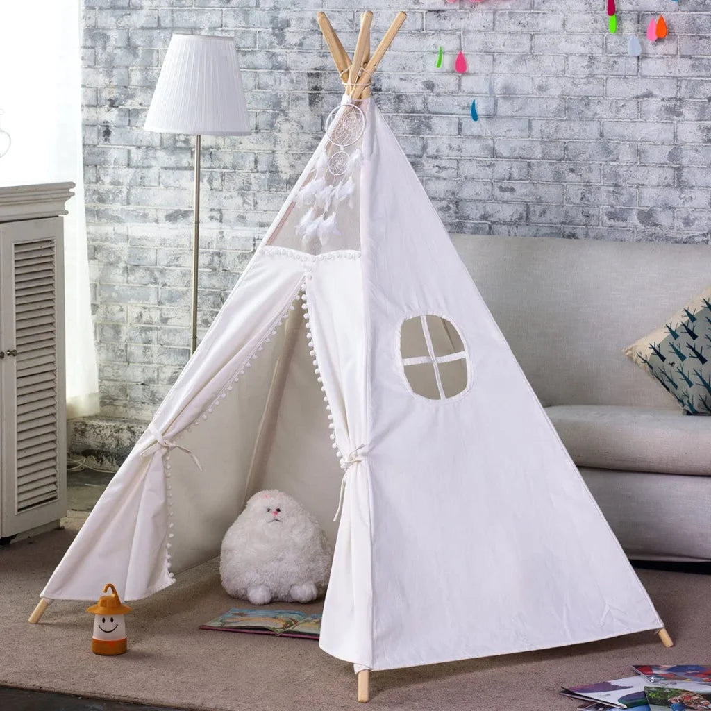 Teepee Tent 5-Poles Giant Kids Play Tent - Natural Canvas