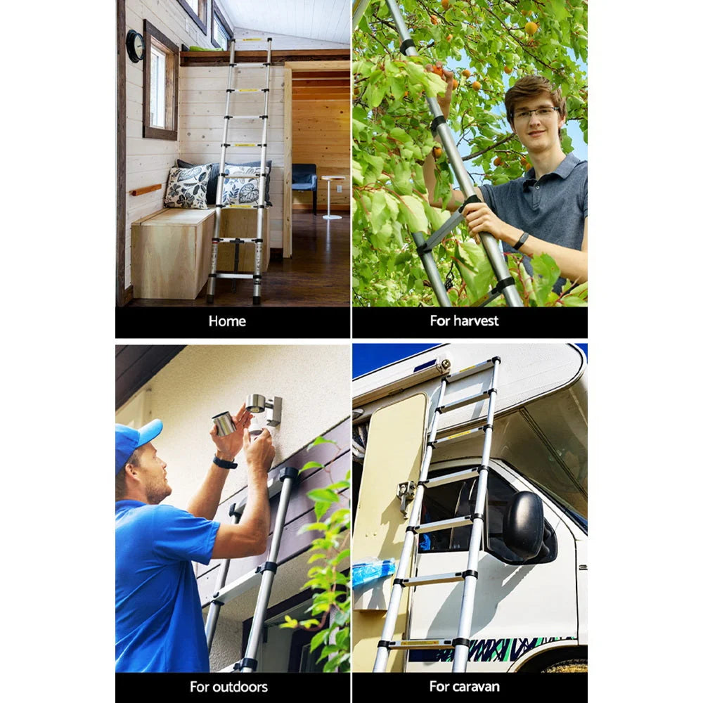 Telescopic Ladder 2 6m Aluminium with Extension Adjustable Height Extendable Steps