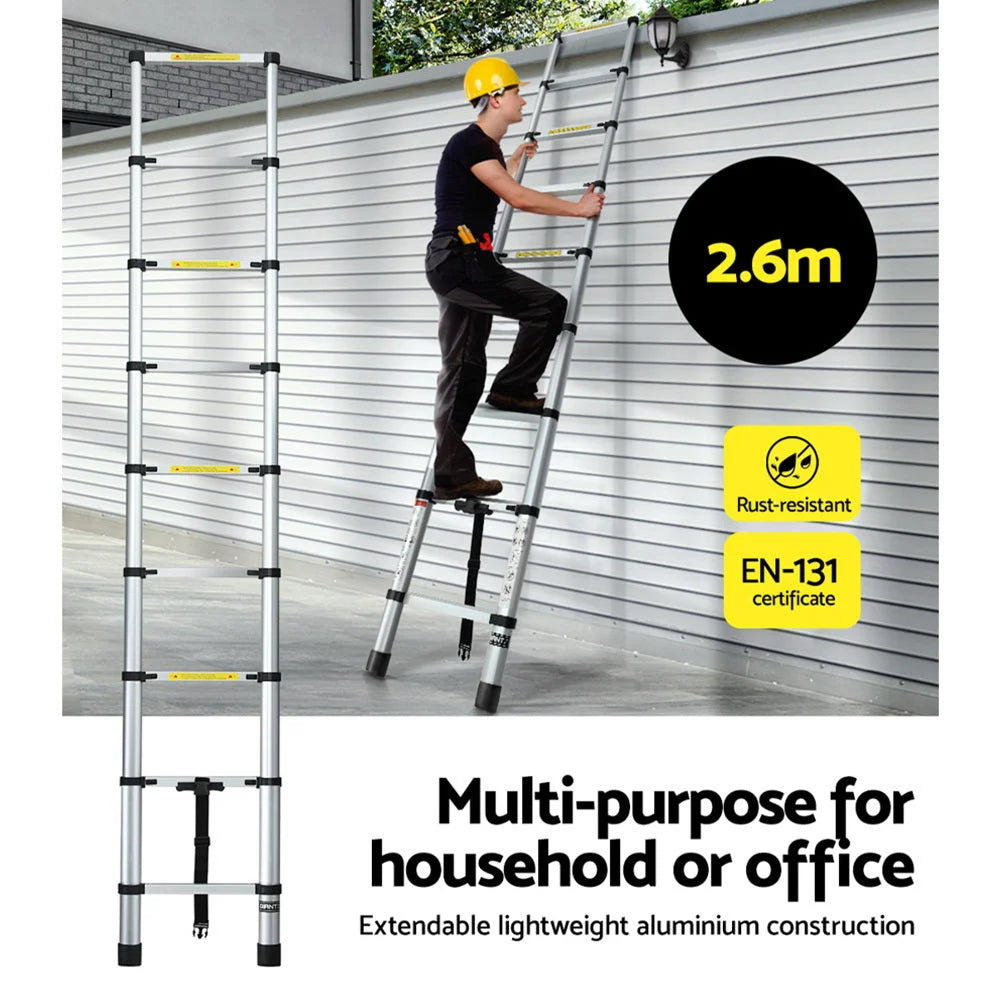 Telescopic Ladder 2 6m Aluminium Extension Adjustable Height Extendable Steps
