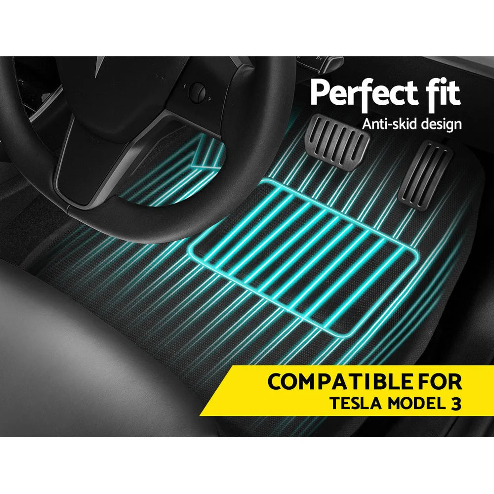 Tesla Model 3 Car Rubber Floor Mats Front & Rear 2021-2022
