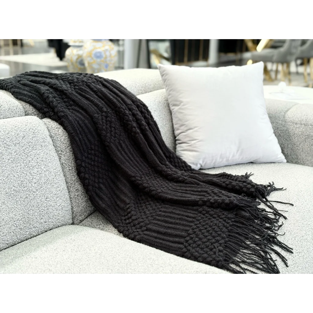 Tessa Throw Rug Blanket - Black - Furniture > Sofas > Sofa