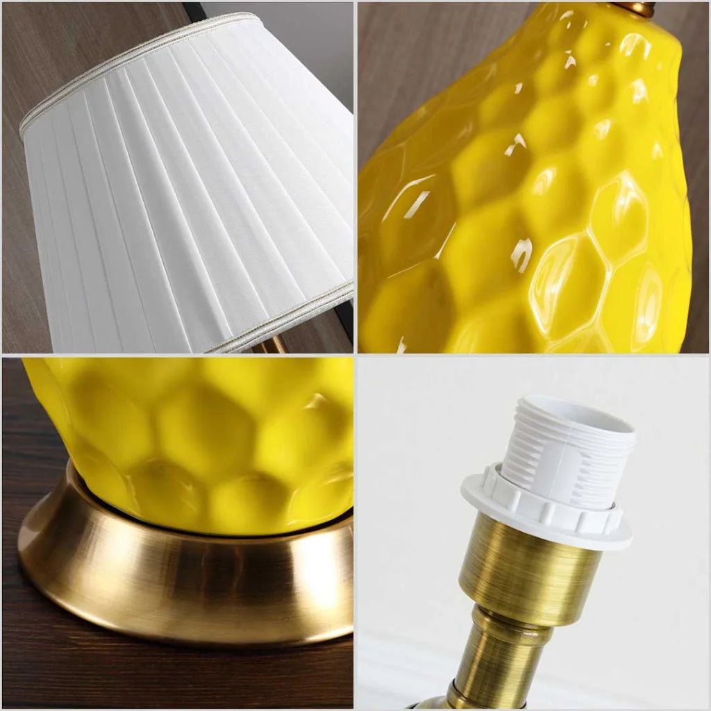 Textured Ceramic Oval Table Lamp with Gold Metal Base Blue - Premium