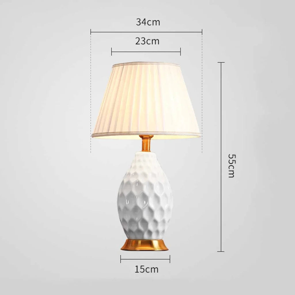 Textured Ceramic Oval Table Lamp with Gold Metal Base White - Premium