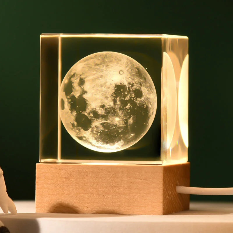 The Moon Luminous 3D Crystal Cube Night Light - Laser