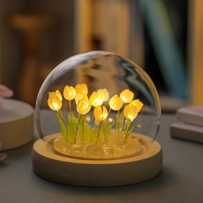 (Thirteen Yellow Tulips) Glowing Tulip Dome Lamp - Wooden