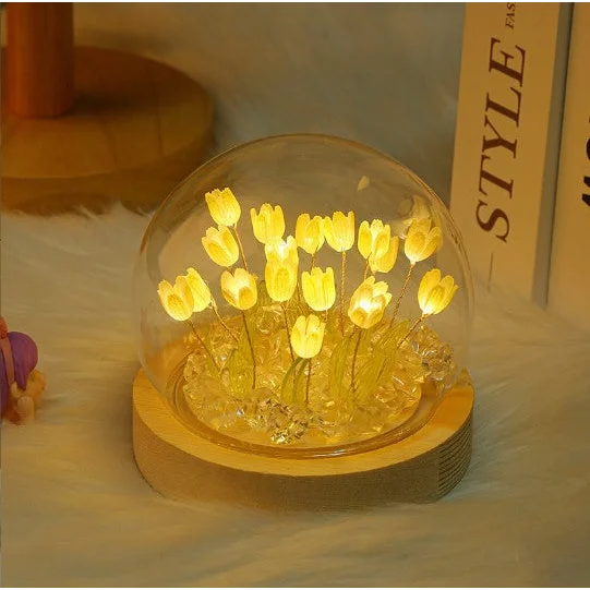 (Thirteen Yellow Tulips) Glowing Tulip Dome Lamp - Wooden
