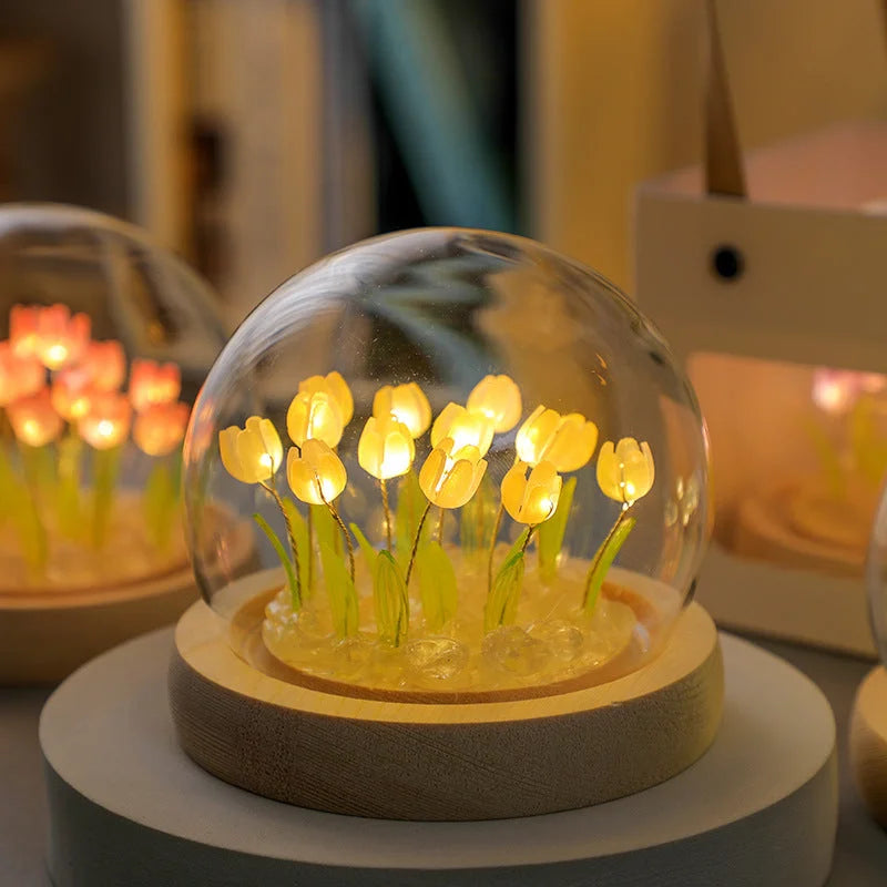 (Thirteen Yellow Tulips) Glowing Tulip Dome Lamp - Wooden
