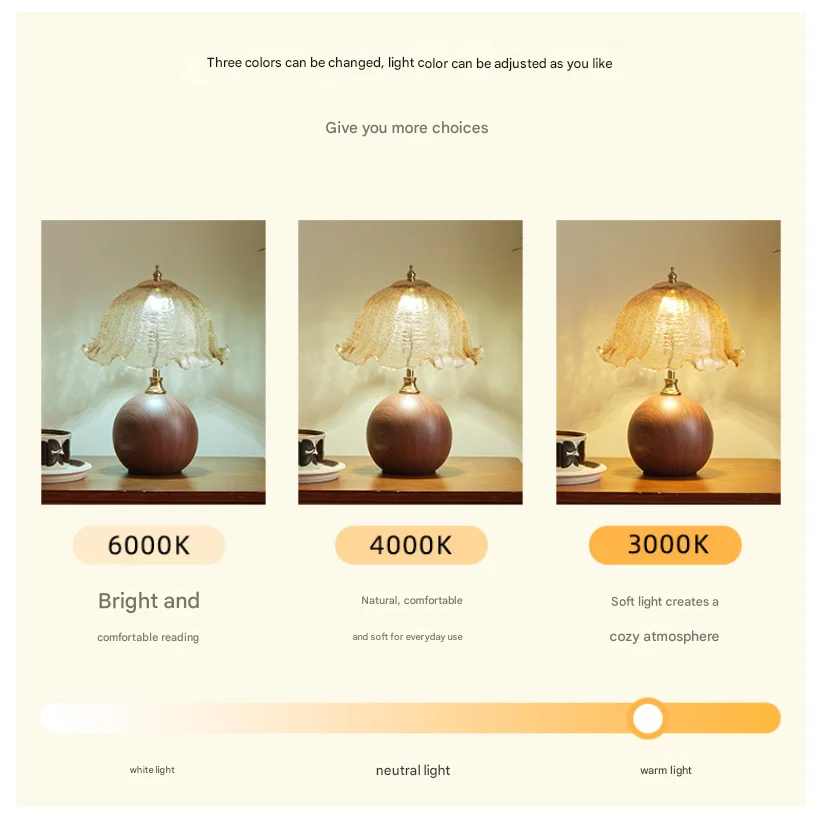 Three-colour Changing Light French-Inspired Bedside Lamp