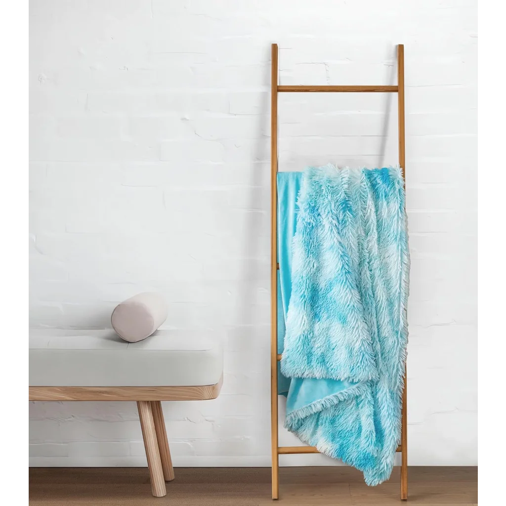 Throw Blanket Double Sided Faux Fur Shaggy - Blue - Home &
