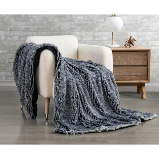 Throw Blanket Double Sided Faux Fur Shaggy - Charcoal