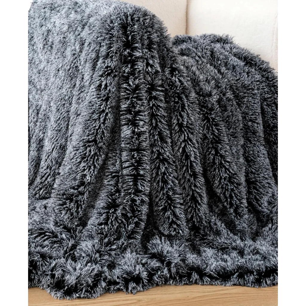Throw Blanket Double Sided Faux Fur Shaggy - Charcoal