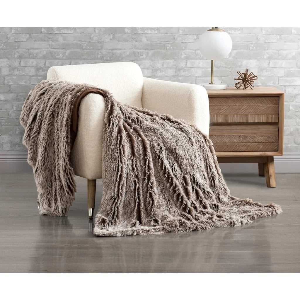 Throw Blanket Double Sided Faux Fur Shaggy - Chestnut