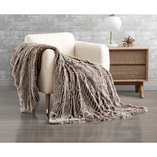 Throw Blanket Double Sided Faux Fur Shaggy - Chestnut