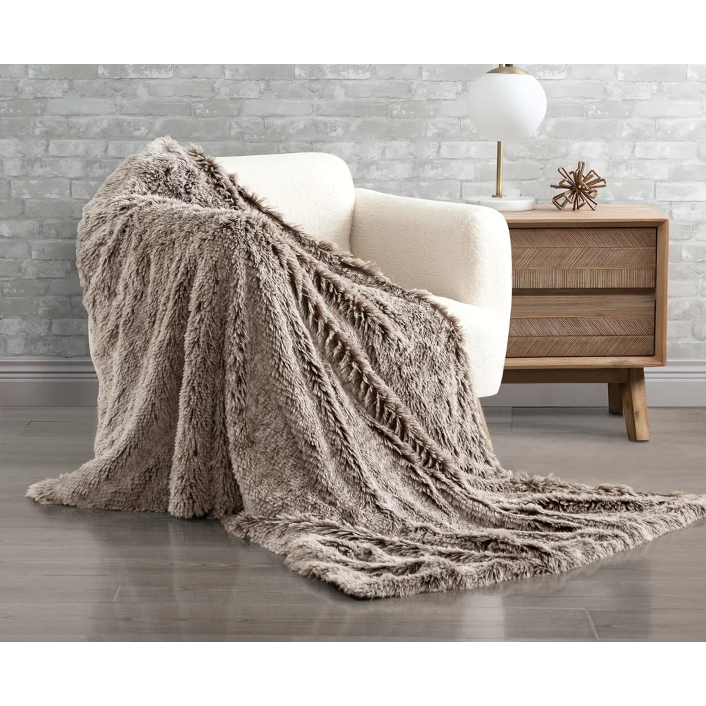 Throw Blanket Double Sided Faux Fur Shaggy - Chestnut