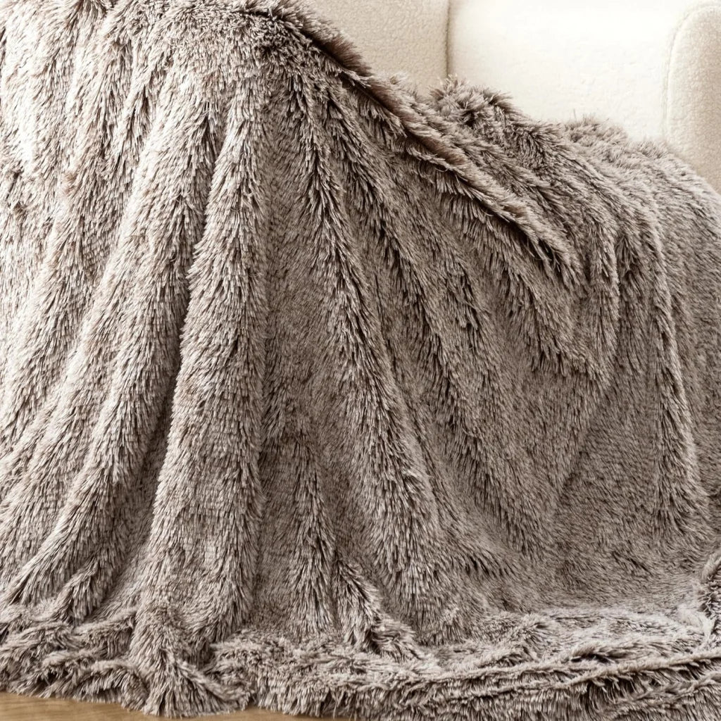 Throw Blanket Double Sided Faux Fur Shaggy - Chestnut