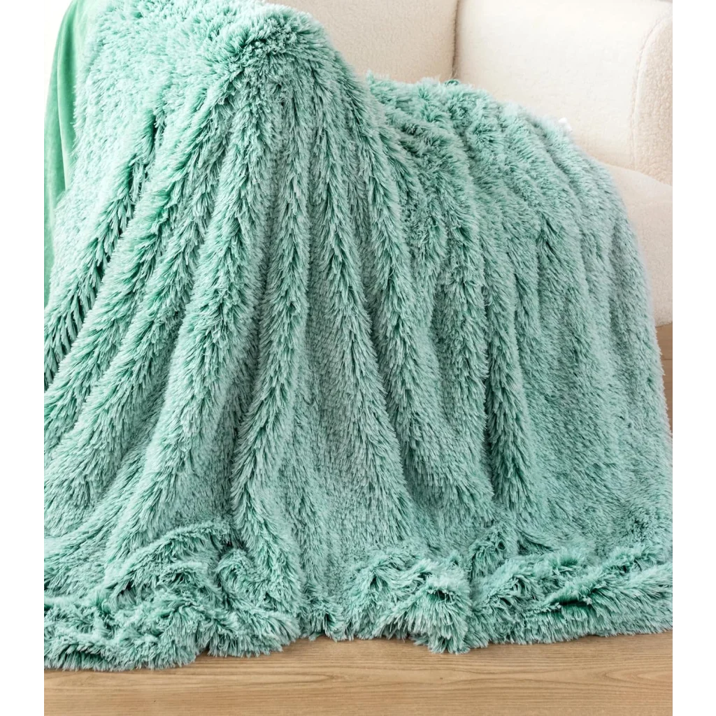 Throw Blanket Double Sided Faux Fur Shaggy - Emerald - Home
