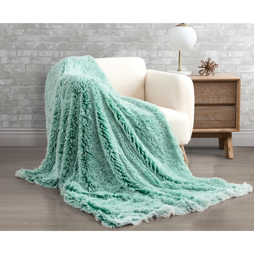 Throw Blanket Double Sided Faux Fur Shaggy - Emerald - Home