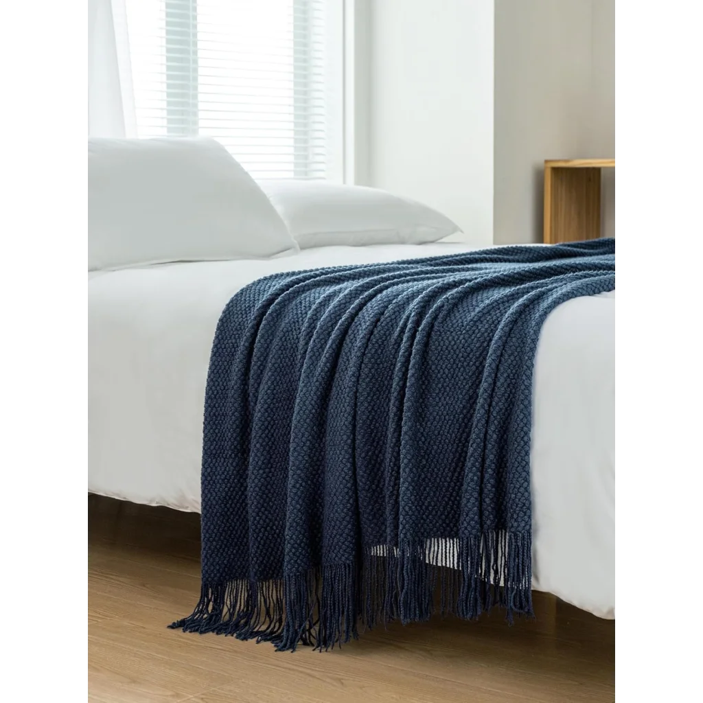 Throw Blanket Micro Plush Knitted Woven - Navy - Home &