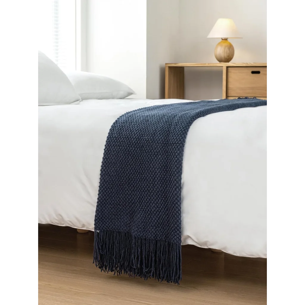 Throw Blanket Micro Plush Knitted Woven - Navy - Home &