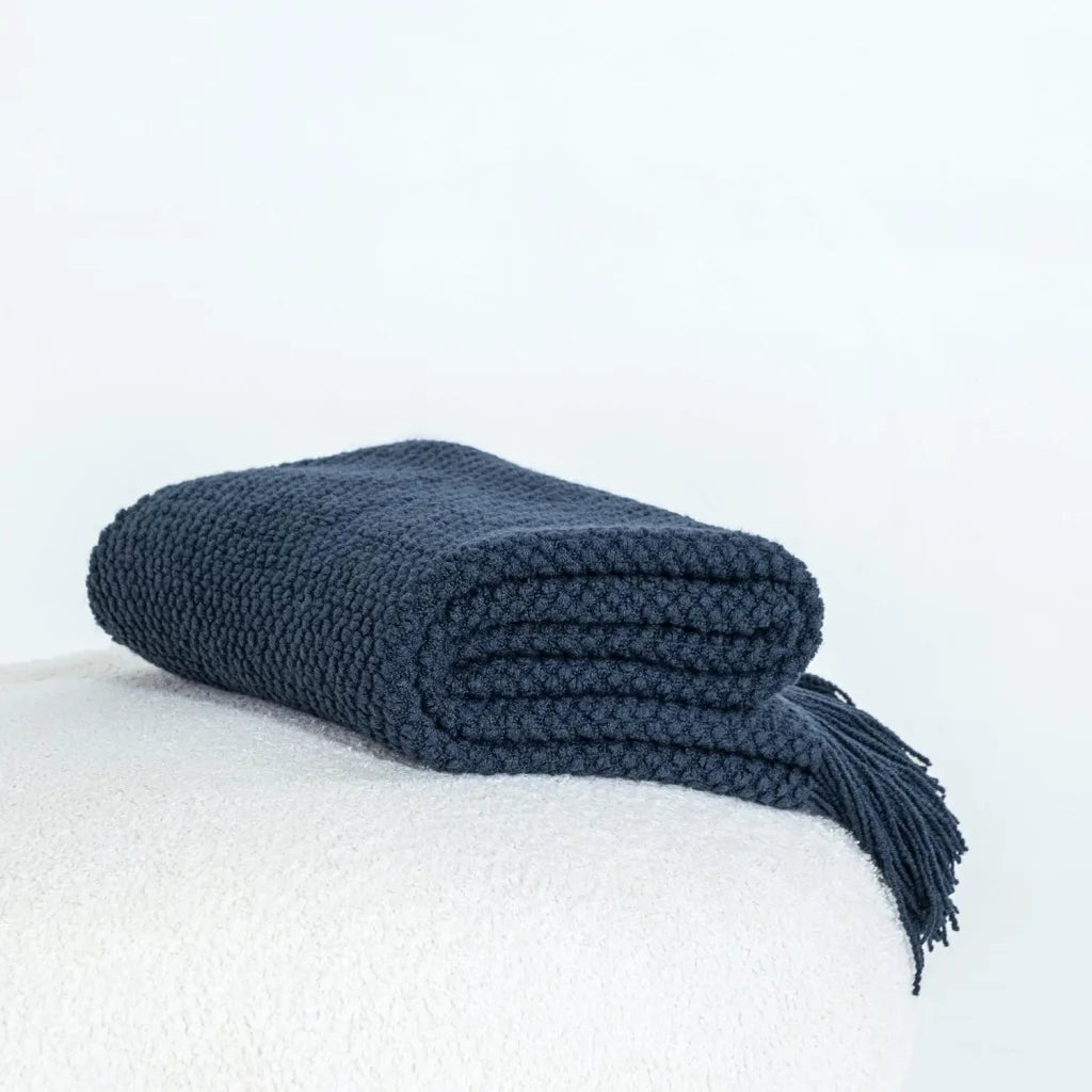 Throw Blanket Micro Plush Knitted Woven - Navy - Home &