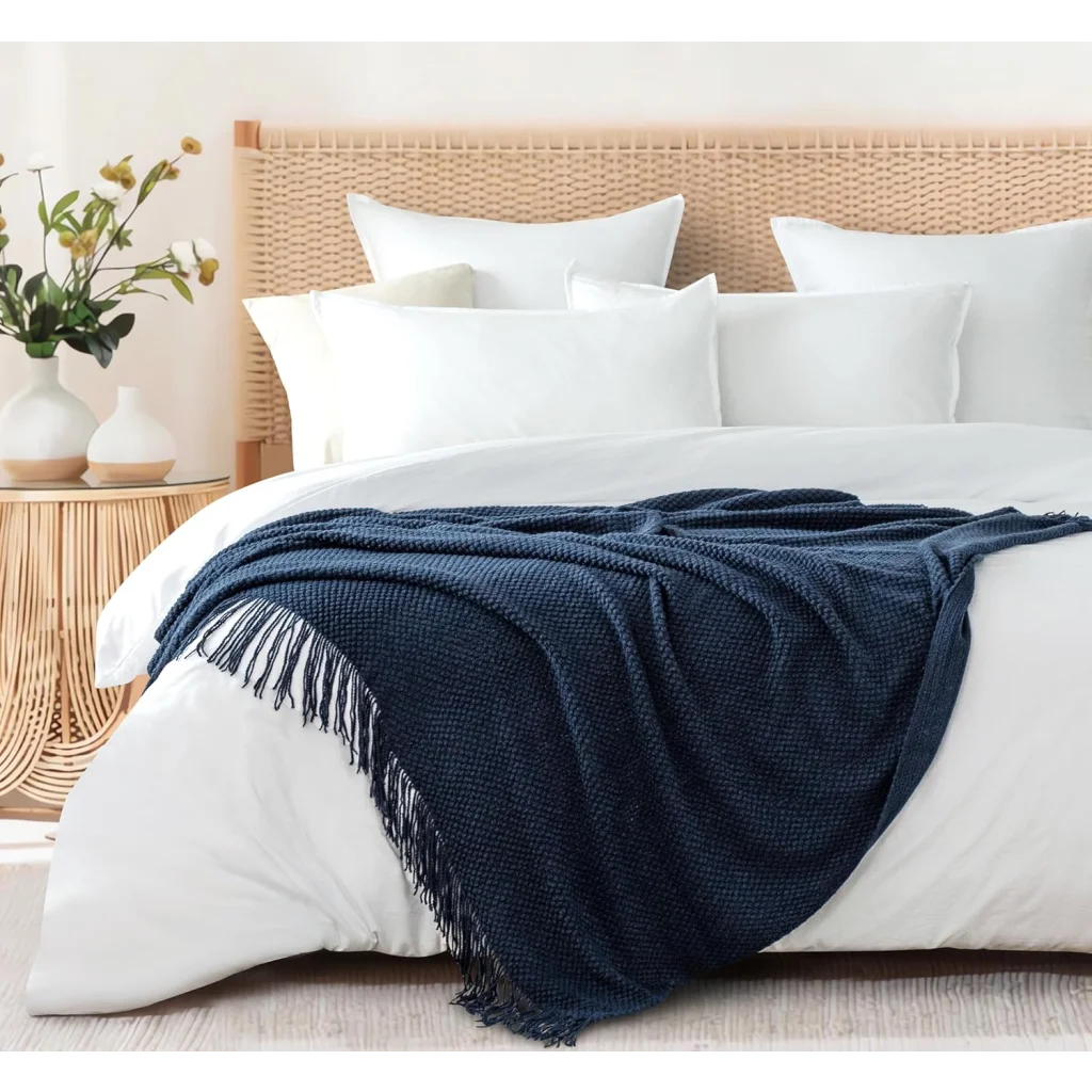 Throw Blanket Micro Plush Knitted Woven - Navy - Home &