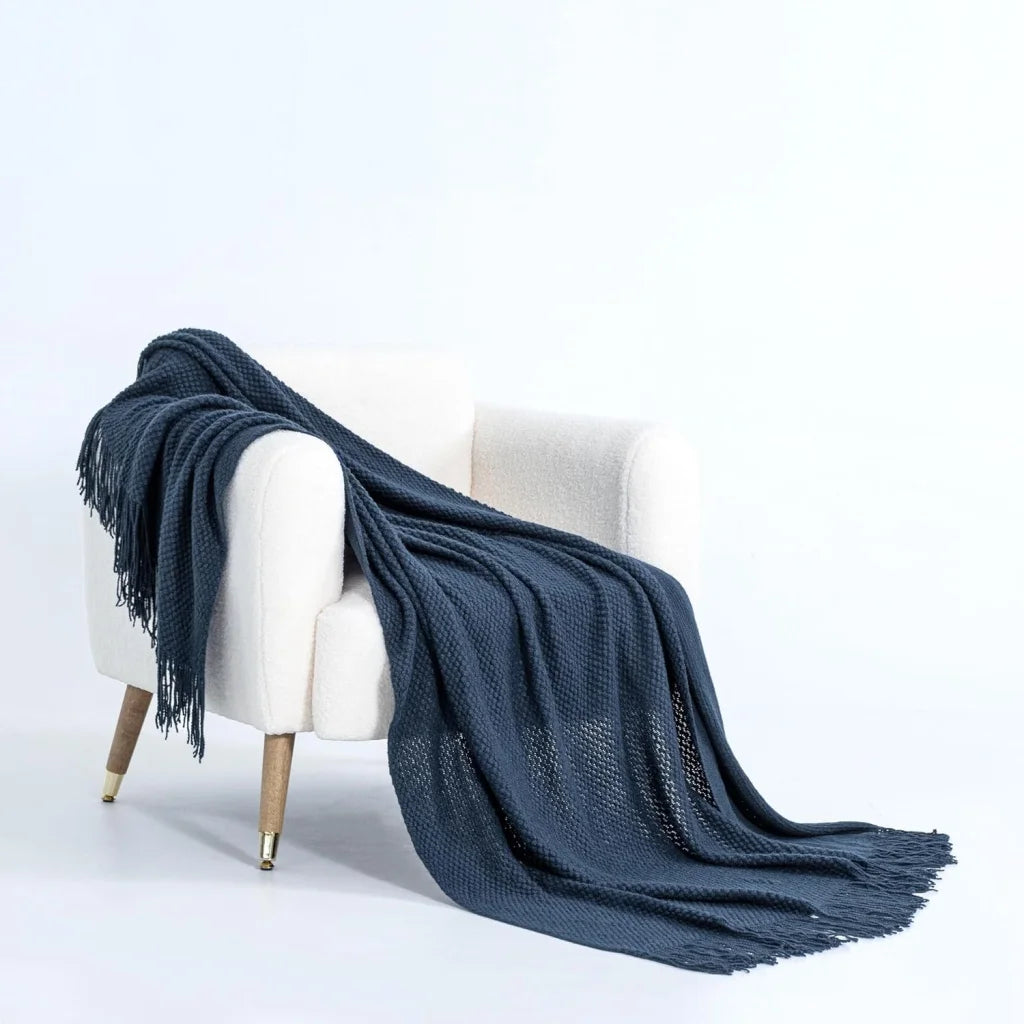 Throw Blanket Micro Plush Knitted Woven - Navy - Home &