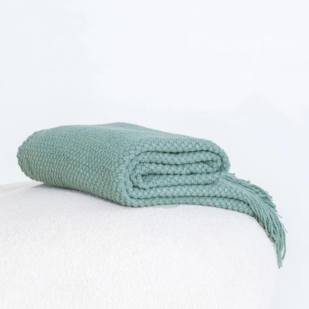 Throw Blanket Micro Plush Knitted Woven - Seafoam - Home &