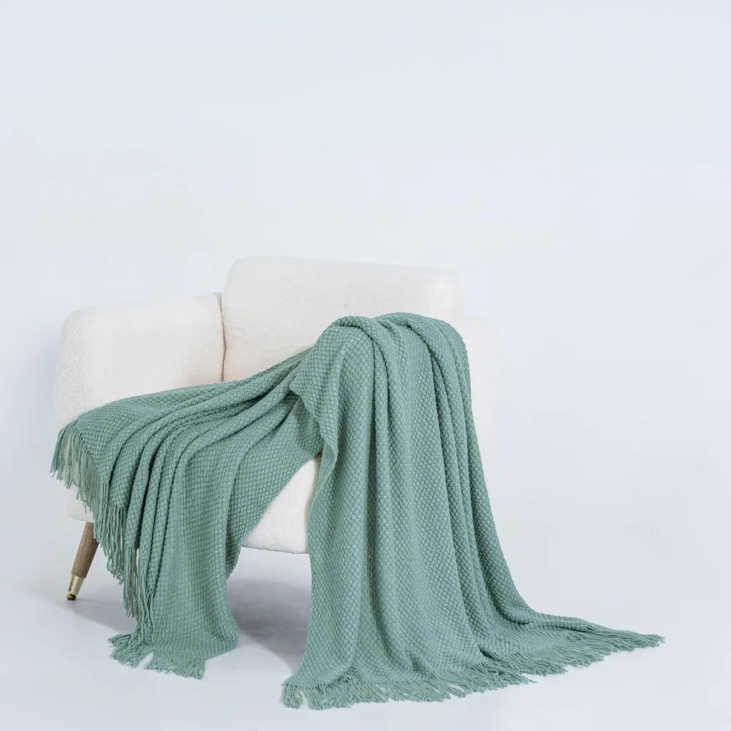 Throw Blanket Micro Plush Knitted Woven - Seafoam - Home &