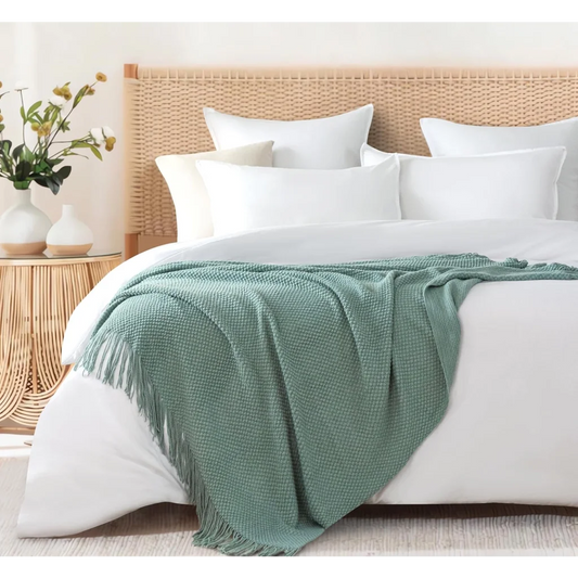 Throw Blanket Micro Plush Knitted Woven - Seafoam - Home &