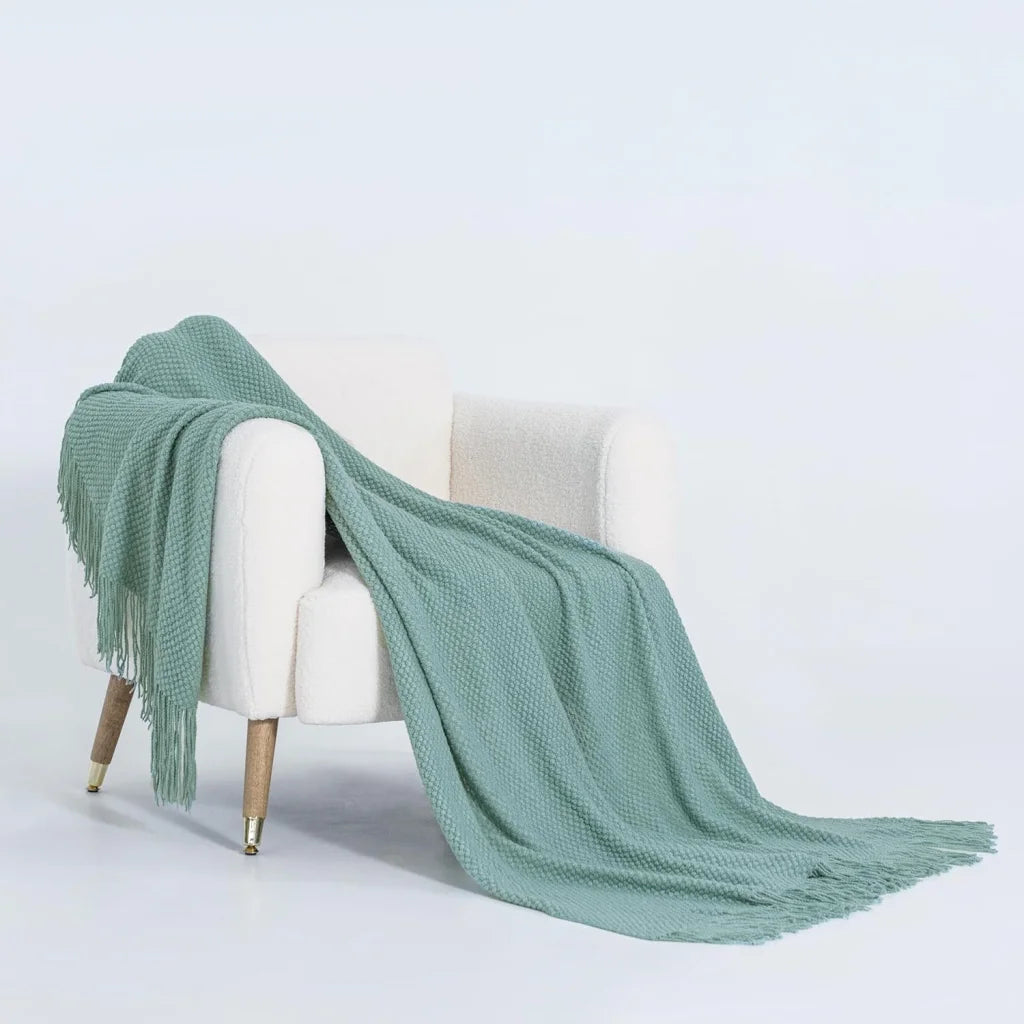 Throw Blanket Micro Plush Knitted Woven - Seafoam - Home &