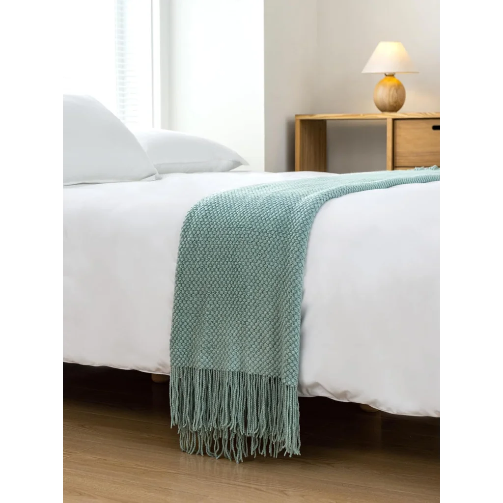Throw Blanket Micro Plush Knitted Woven - Seafoam - Home &
