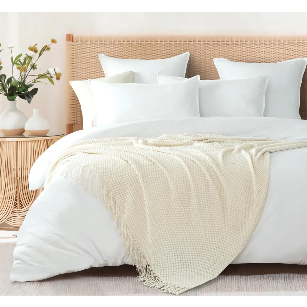 Throw Blanket Micro Plush Knitted Woven - Snow - Home &