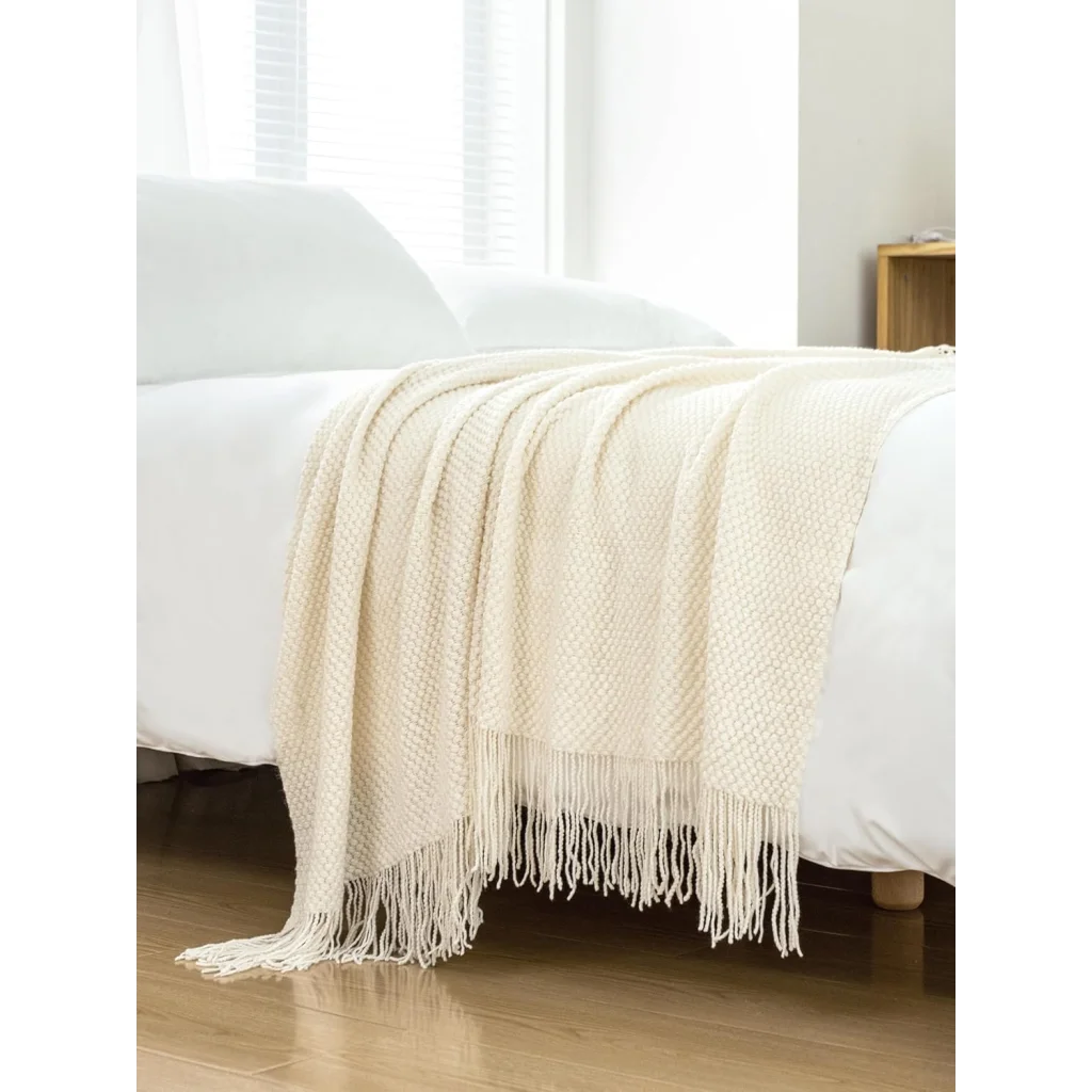 Throw Blanket Micro Plush Knitted Woven - Snow - Home &