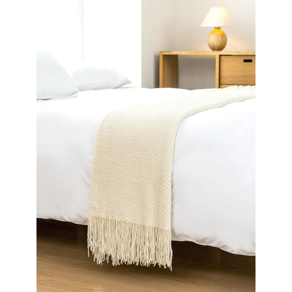 Throw Blanket Micro Plush Knitted Woven - Snow - Home &