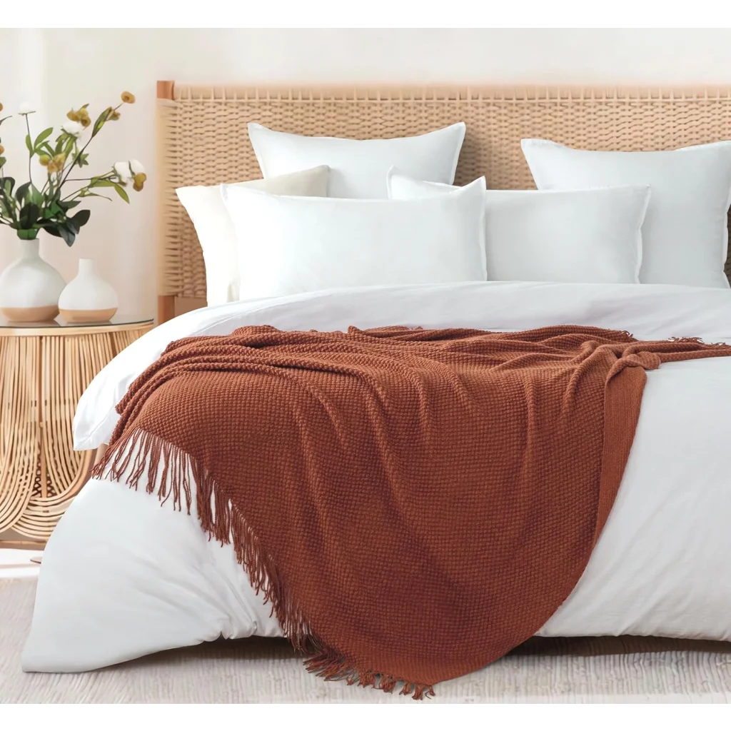 Throw Blanket Micro Plush Knitted Woven - Terracotta - Home