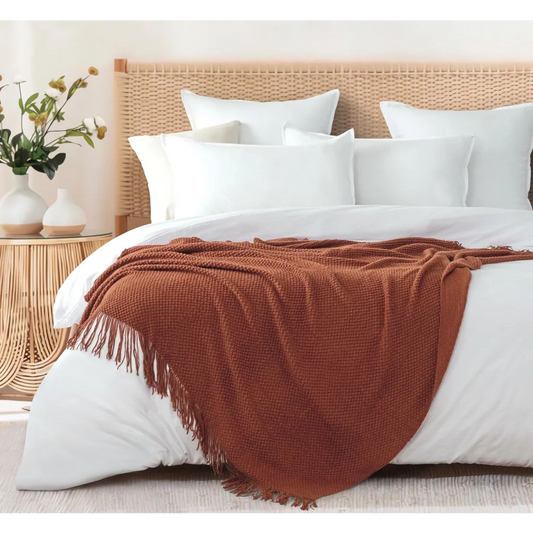 Throw Blanket Micro Plush Knitted Woven - Terracotta - Home