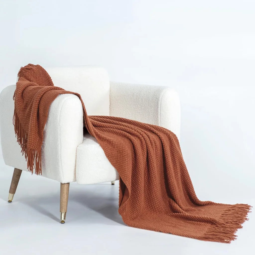 Throw Blanket Micro Plush Knitted Woven - Terracotta - Home