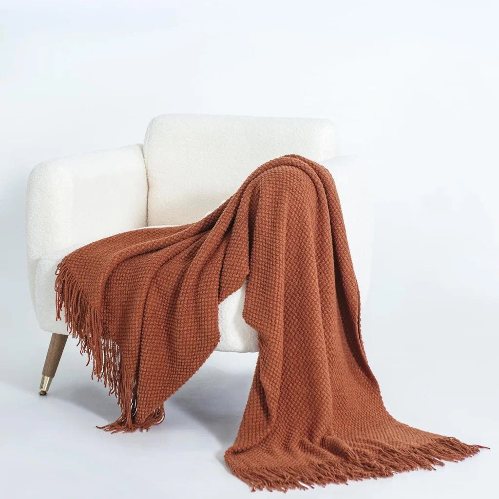 Throw Blanket Micro Plush Knitted Woven - Terracotta - Home