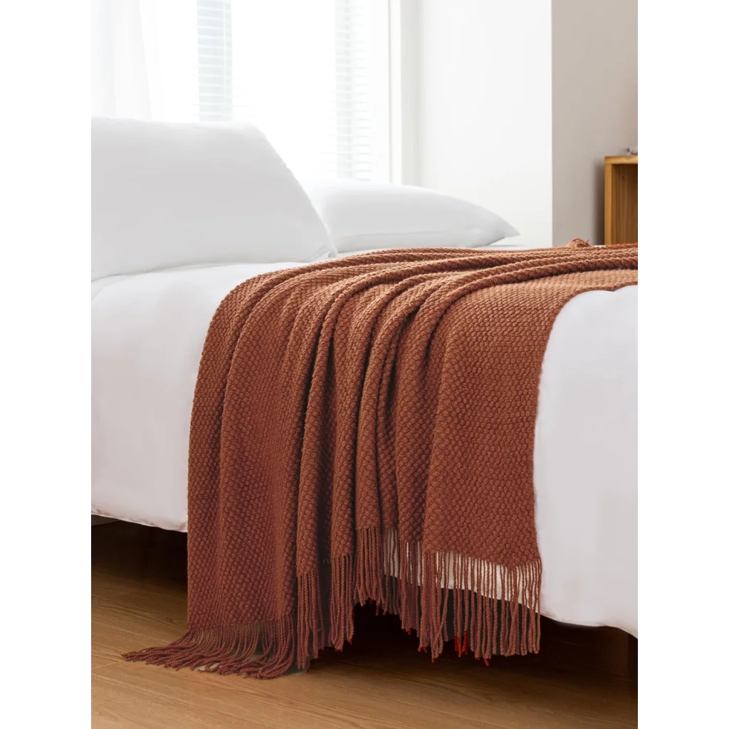 Throw Blanket Micro Plush Knitted Woven - Terracotta - Home
